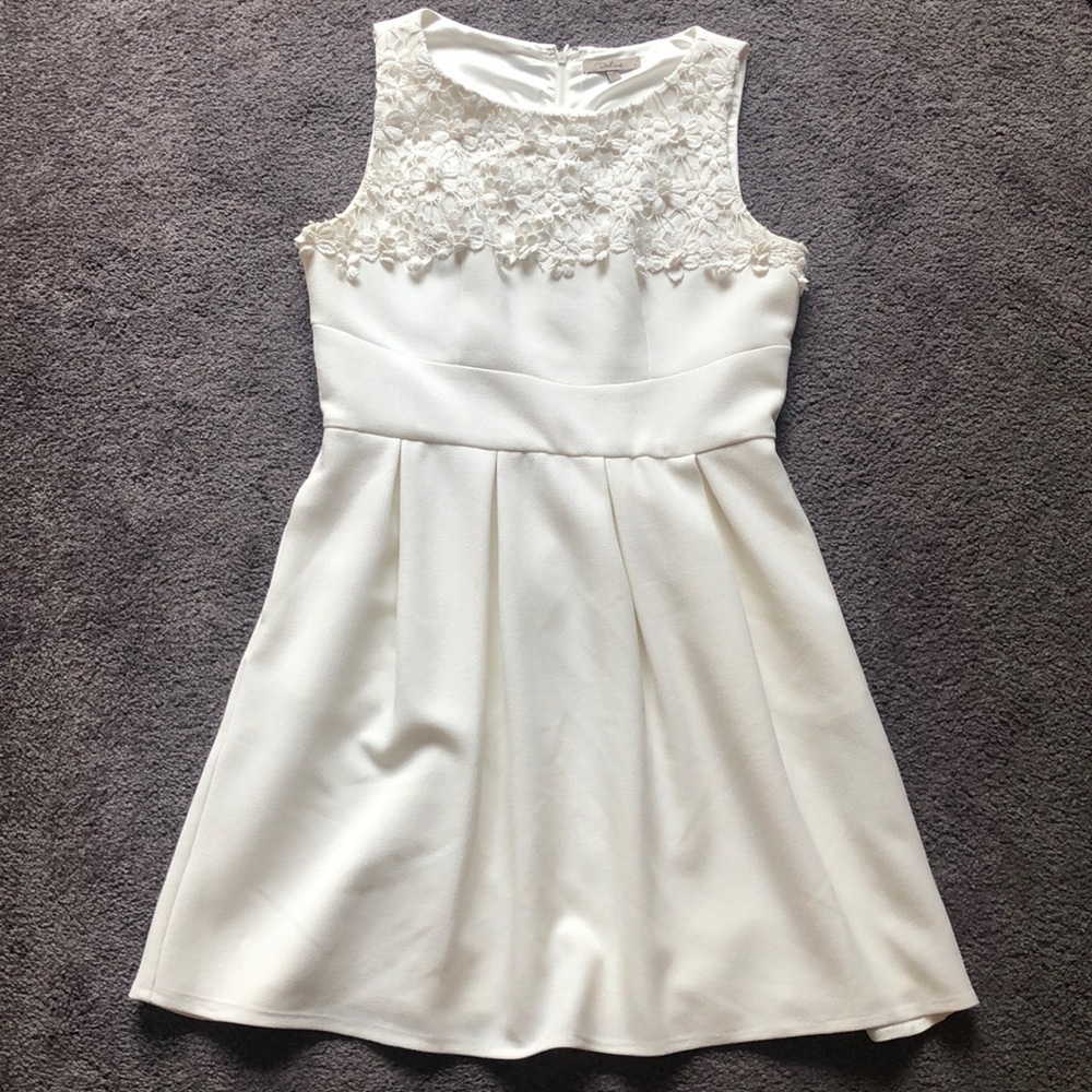 Darling- Ivory A line Dress with Floral Detail